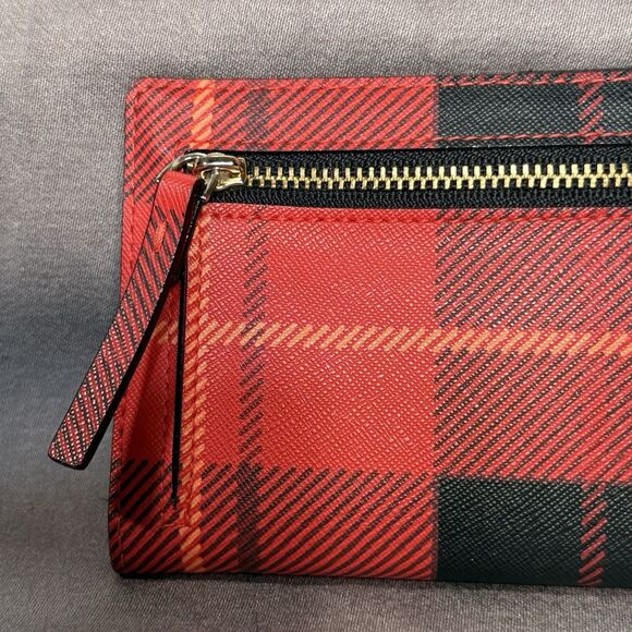 Kate Spade Classic Red Black Plaid Bifold Wallet With Coin Purse and Card Holder - Picture 5 of 12